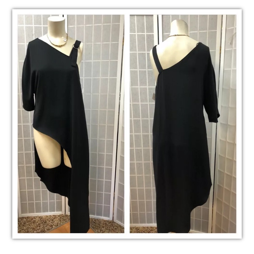 Zara Basic,Blouse,Long, Asymmetrical,Black,Sizem.: